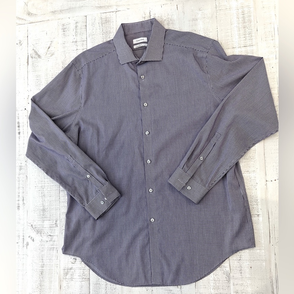 Men’s Calvin Klein Long Sleeve Button Down ~ 17 Neck ~ 34/35 ~ XL ~ Slim Fit